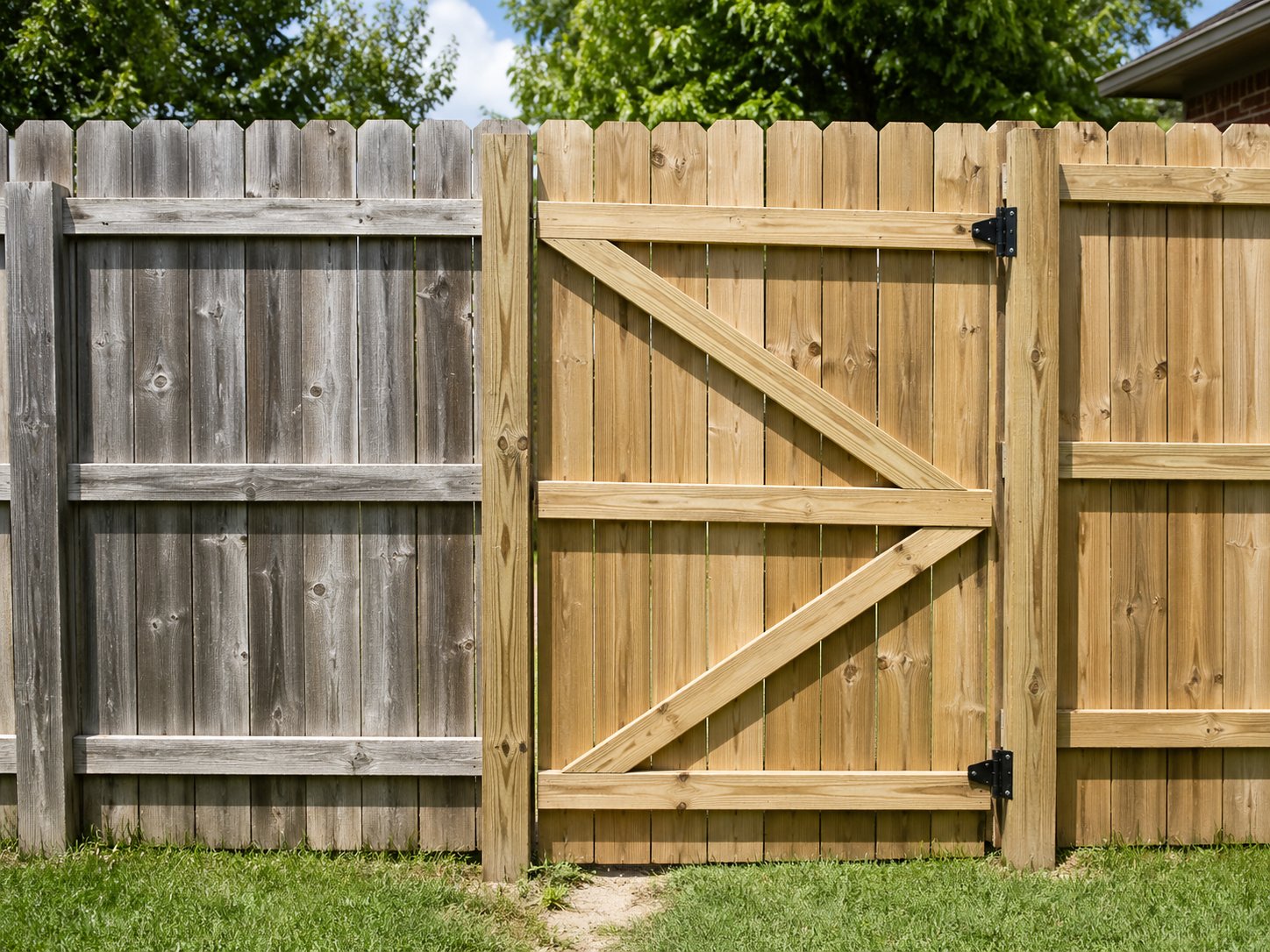Fence gate side by side before and after