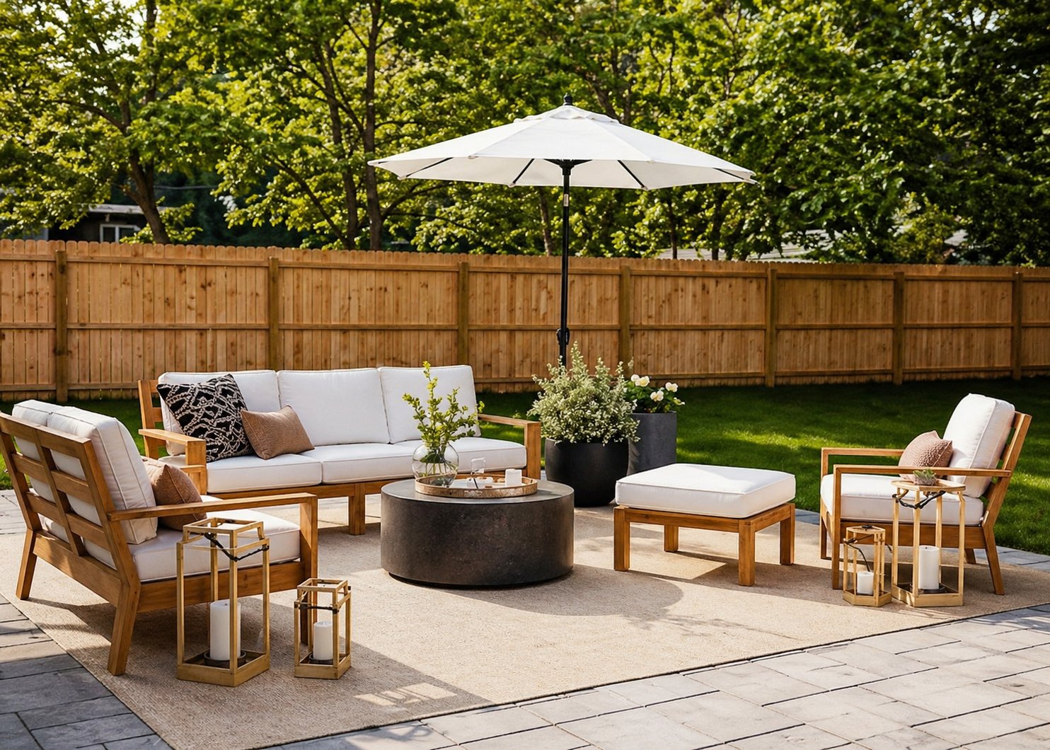 Beautiful backyard patio with renewed wood fence