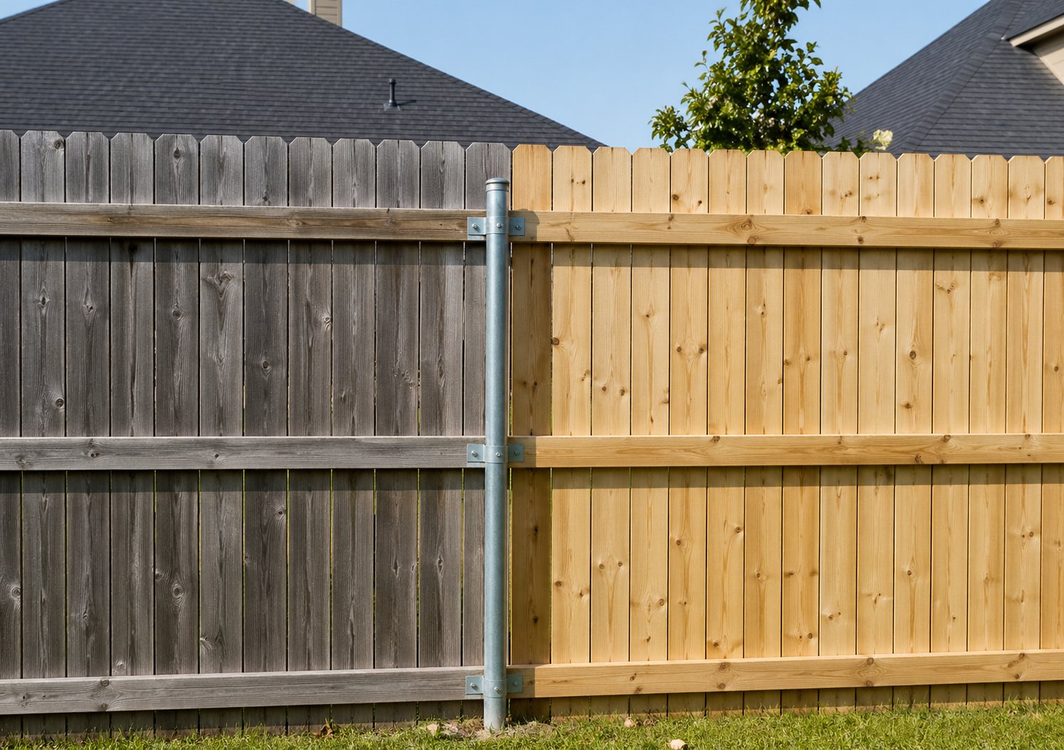 Side by side fence comparison before and after